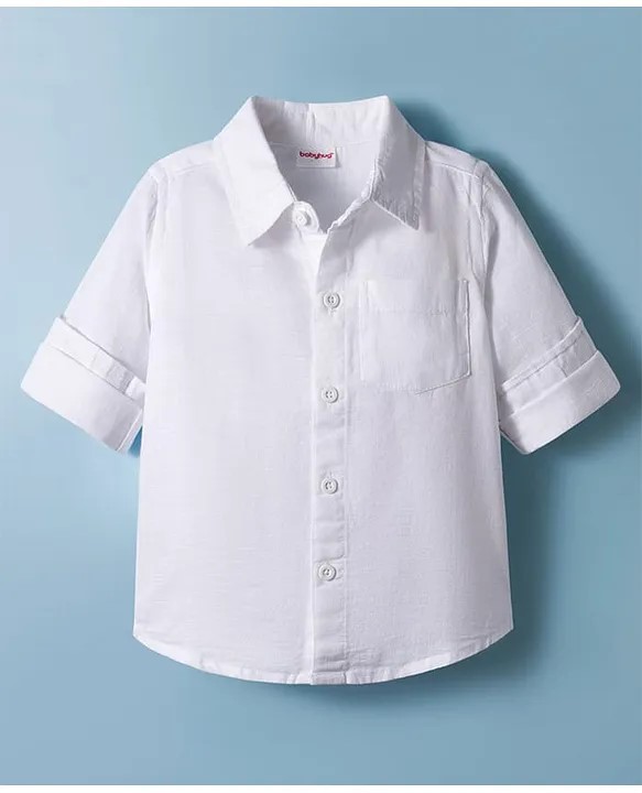 Babyhug Cotton Woven Full Sleeve Solid Color Shirt - White